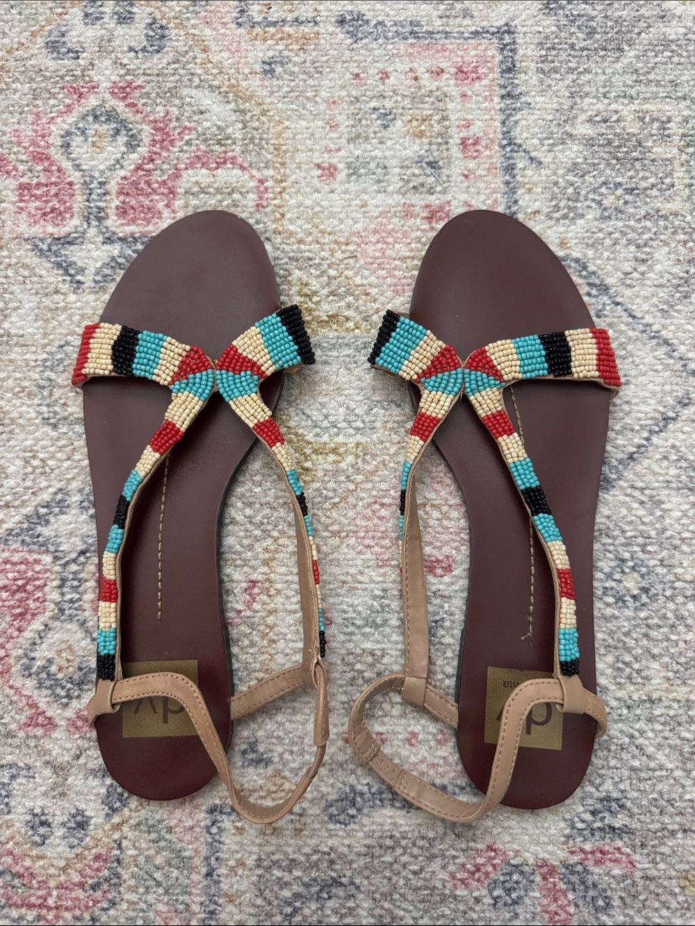 Dolce Vita Brown Sandal with Multicolor Beaded Straps